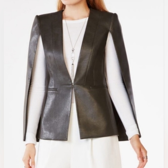 BCBGMaxAzria Black Faux Leather Cape Style Blazer - Picture 1 of 10